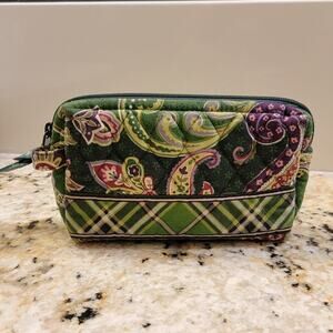 Vera Bradley Chelsea Green Plaid Small Zip Cosmetic Bag